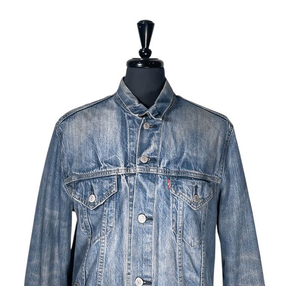 Levi's Denim Jacket Men's Blue Distressed Trucker Red Tab 100% Cotton Size Large - Picture 6 of 12
